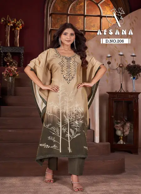 DN 206 By Afsana Modal Mirror Work Kaftan Kurti With Bottom Wholesale Online